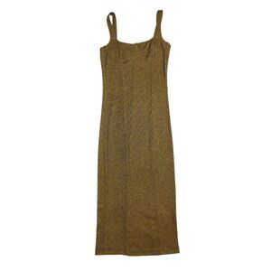 Capulet Womens Gold-Tone Textured Midi Dress With Spaghetti Straps & Fitted Silh